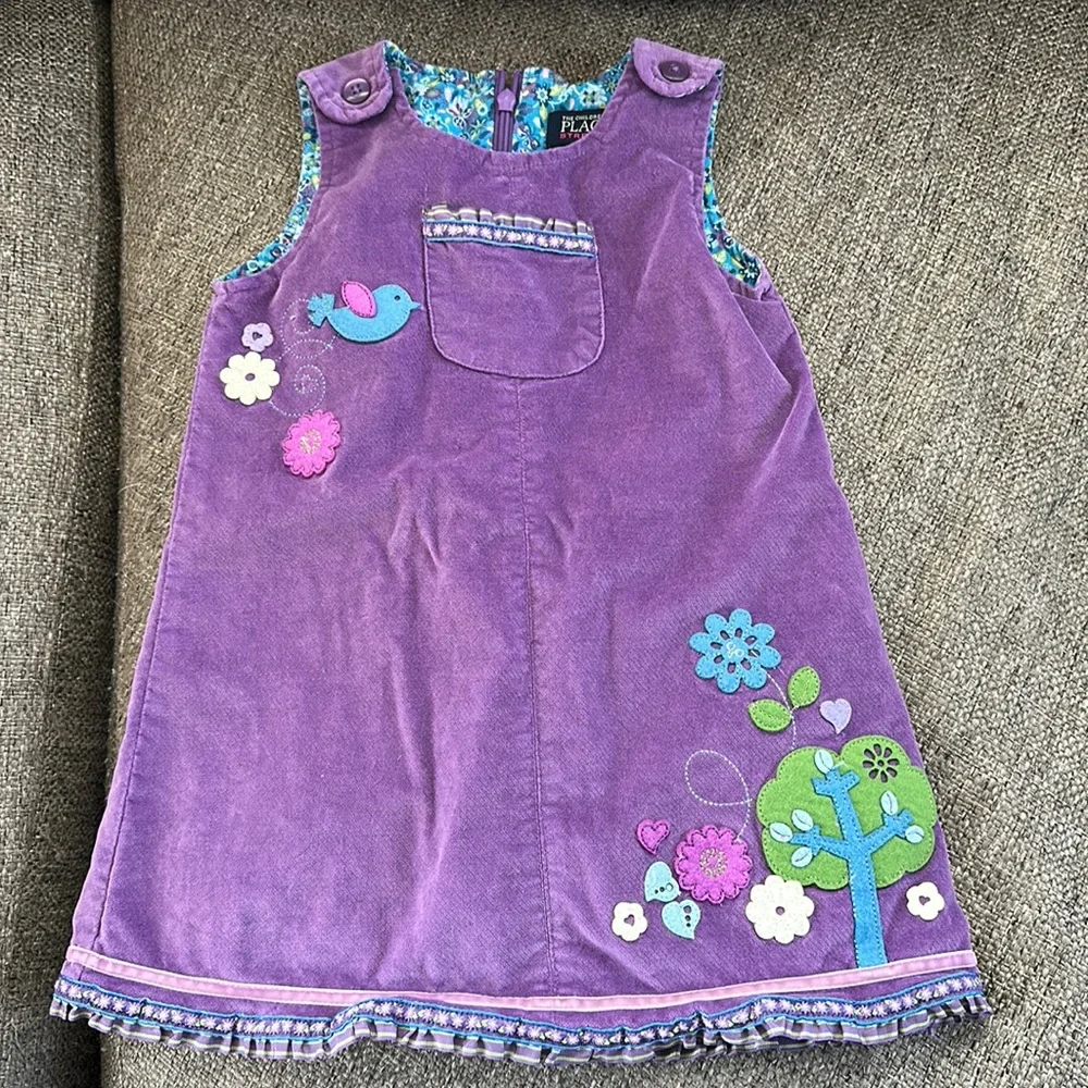 The Children’s Place Stretch Girls Purple Jumper Dress and White Long Sleeve 3T